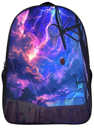 GAOYUCHUN Cosmic Basketball Court Rucksäcke Kinder Schulrucksack Schultasche 3D Gedruckte Cartoon Für Jungen Grund- Und Mittelschüler Schulranzen 40x28x16cm