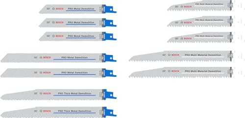 Bosch 12x PRO Demolition Säbelsägeblatt Set, 12-tlg. | für Rohre und Profile aus Metall, Nichteisenmetalle, Länge mm, Professional Zubehör Säbelsäge