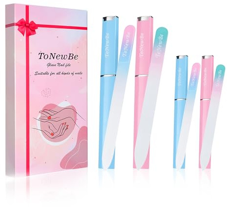 4 Stück Glasnagelfeile im Etui, Glasnagelfeile, tschechische Glasnagelfeile, doppelseitige gravierte Glasnagelfeile, Glasnagelfeile für Familie, Geschenke