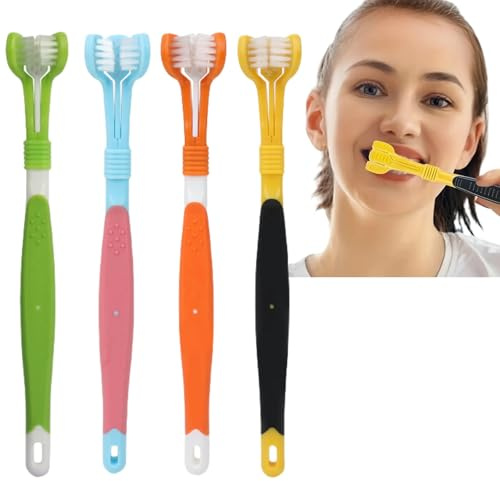4Pcs 3-Sided Deep Clean Toothbrush for Adults with Soft Bristles - Efficient Oral Care for Deep Teeth and Gum Cleaning