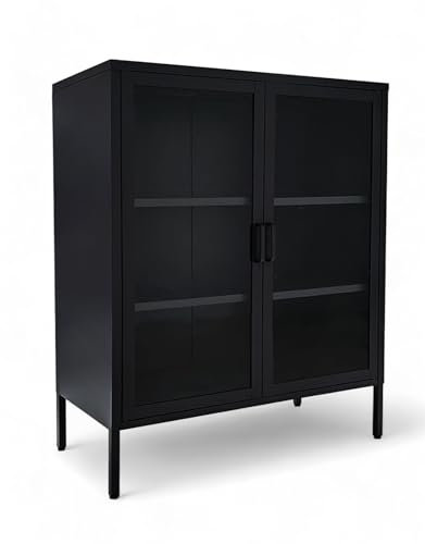 osoltus Vitrine Industriedesign Metall | Glasvitrine mit Türen Magnetverschluss | 3 Fächer 80 x 40 x 103cm schwarz