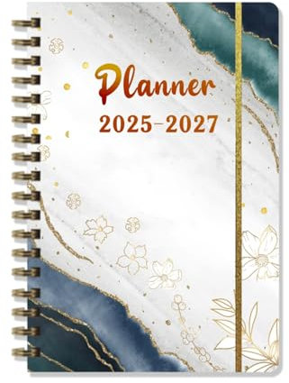 Terminkalender 2025-2027, Kalender mit Elastischer Verschluss, 3 Jahre Buchkalender, 21cmx15cm Terminplaner mit Tagesplan, Kalenderbuch mit verschiedenen Farben