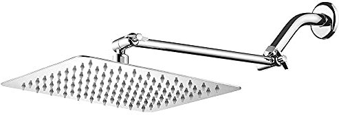 Coussin de douche. Pommeau de douche carré en acier inoxydable, support de douche en laiton à hauteur réglable, Extension, Rotation à 360 degrés(8 Inch)