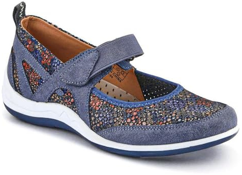 Lightweight Mary-Jane Ladies Trainers - Navy Floral Size 5