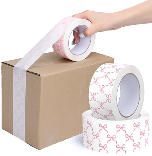 Whaline 109 Yard Pink Bow Packing Tapes Coquette Bowknot Decorative Gift Wrapping Tape for Small Business DIY Crafts Box Carton Decor
