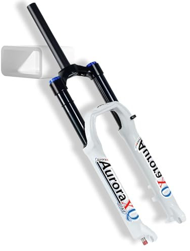 AuroraXQ 26 27,5 29 MTB Mountainbike Luft Vorderrad Gabel, Weiß Federweg 140mm Gerade/konisch 1-1/8 Fahrrad Federgabel Scheibenbremse QR 9mm for 1.5-2.4 Reifen(Straight Manual Lock,26)