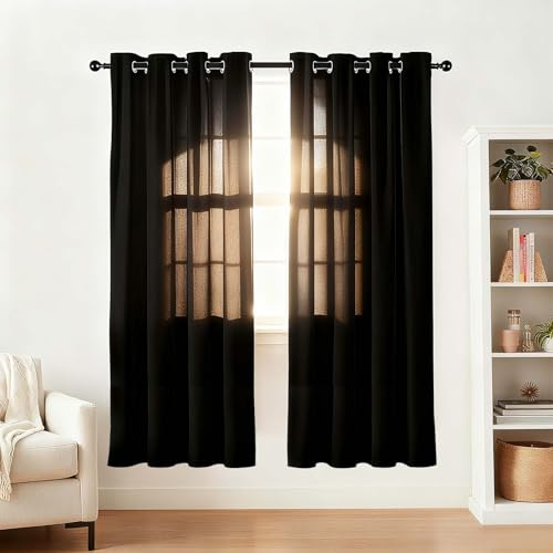 Alaoo Cortinas Opacas, 2 Piezas,117×137cm, Cortinas de Dormitorio,Modernas 50% Blackout Curtains con Ojales, Negro，para Dormitorio, Salón y Cocina
