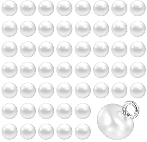 JIYIN 50 botones de perlas blancas de 10 mm, botones redondos de perlas con vástago para ropa, botón decorativo con vástago para costura, vestidos de novia, camisas, decoraciones de joyas