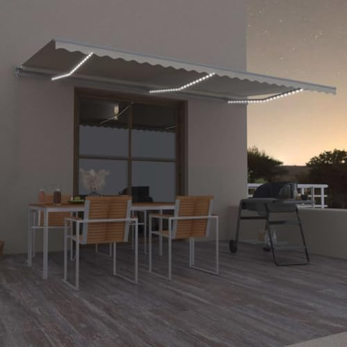 IKAYAA Tenda da Sole 600x300 Tenda da Sole Retrattile Manuale con LED con Manovella Tenda a Braccio per Esterno Terrazza Balcone -Crema-600 x 300 cm