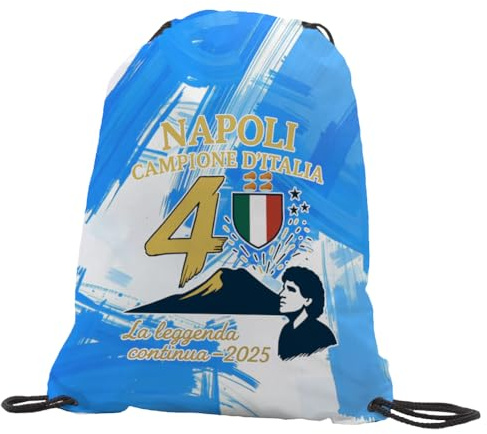Sacca GYMBACK Napoli Campioni d’Italia 2025 – Zaino Sportivo Personalizzato con Nome e Numero, per Scuola, Piscina, Scarpe – Uomo Donna Bambino, 4° Scudetto (Per Tifoso Napoli 02)