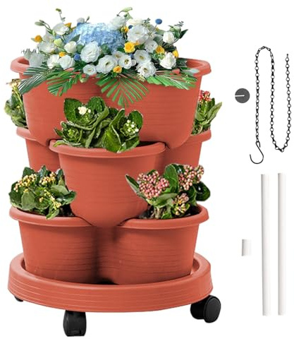 Jardinera Vertical | de Verduras | 3 Literas con Ruedas Desmontables y Herramientas para Flores Verduras Interior Exterior Balcón Terraza