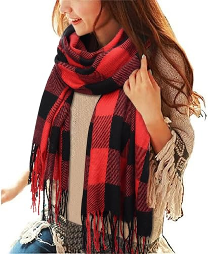 heekpek Damen Kariert Oversized Kaschmir Schal Lange Winterschal Weich Wraps Groß Karo Fransen Schals Warm für Herbst Winter