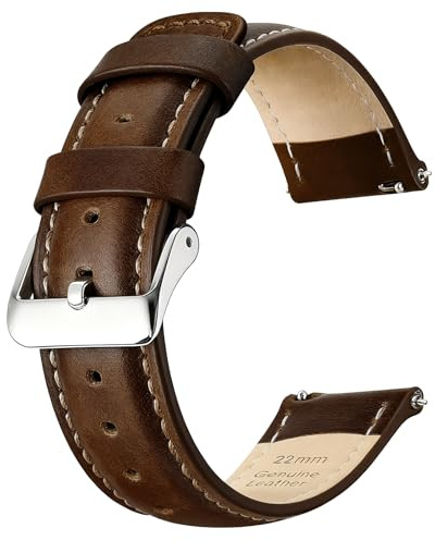 JNN Leather Watch Strap - 18mm 20mm 22mm Genuine Watch Bands, Quick Release Watch Band Replacement Wristband for Men Women