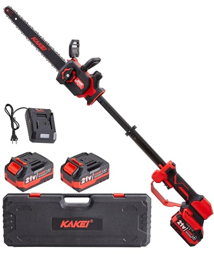 KAKEI 21V Brushless Telescopic Chainsaw - 12 Inch Cordless Pole Saw for Tree Trimming & Branch Cutting - Extends 3 Ft, with 2 Batteries, Fast Charger & Carrying Case, for Home and Garden Use