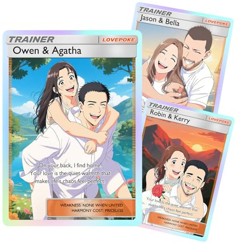 ABIsedrin Biglietto Poke personalizzato con foto personalizzata Trainer o Carte Personaggio Poke Portriat Card con nome statistiche testo per compleanno anniversario