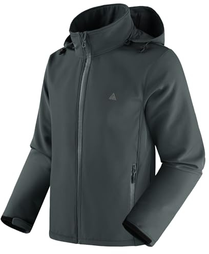 SwissWell Giacca Uomo Invernale Softshell Impermeabile Antivento con Cappuccio Staccabile Multifunzionale Outdoor Giubbotto Caldo Casual Jacket per Trekking Ciclismo Viaggi Grigio XL