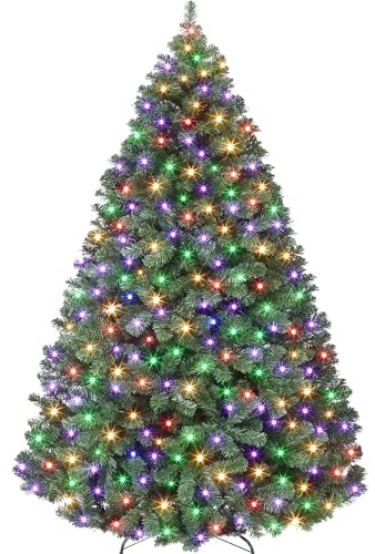 Garvee 180 cm Weihnachtsbaum Künstlich mit 250 Beleuchtung, Künstlicher Weihnachtsbaum, PVC Tannenbaum mit 758 grünen Spitzen Ø 114 cm Kunstbaum Weihnachten mit Metallständer& Klapp-Schirmsystem