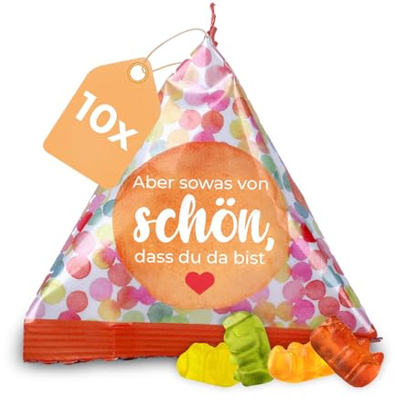 Fruchtgummi Bärchen 10er Pack Süßigkeiten Aber sowas von schön 10x15g | leckere Gummibärchen-Tetraeder, mit 10% Fruchtsaft, perfektes Dankeschön, Give-away, Gastgeschenk oder Mitgebsel