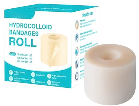 Hydrocolloid Roll For Wound Care - 5cm X 1.5/3/5.0m - 0.3mm Thickness, Cut-to-Size, Waterproof & Flexible Wound Dressing Roll, Ultra Absorbent, Self-Adhesive,for Faster Healing,Blister& Protection