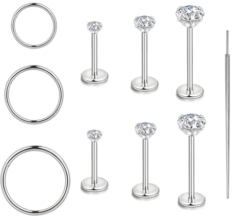 Lantine 16g/18g/20g Nasenpiercing Piercing Ohr Nasenring Gold Silber Chirurgenstahl Nasenstecker Septum Tragus Helix Piercing Jewelry Lippenpiercing Conch Daith Rook Piercing Set FüR Frauen MäNner