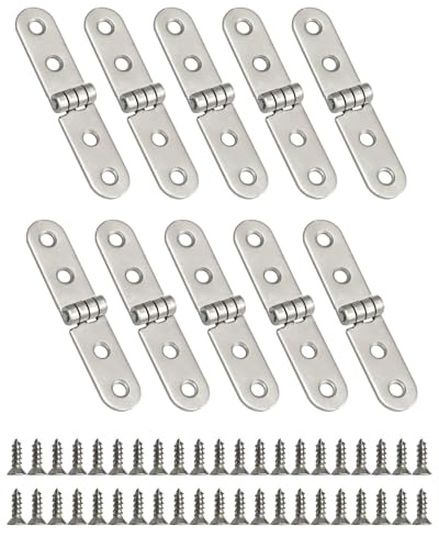 HUVZOR 10 Stück Scharniere Klein, 180 Grad Scharniere Klappbar Edelstahl Scharnierband Aufschraubscharnier mit 40 Stücke Schrauben für Klapptisch Schrank Garderobe Holzkiste DIY