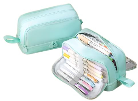 Lumi Zenva Trousse à crayons grande capacité 4 compartiments pour enfants, étudiants, filles, garçons, multifonction, pour l'école, le bureau, le maquillage, vert clair