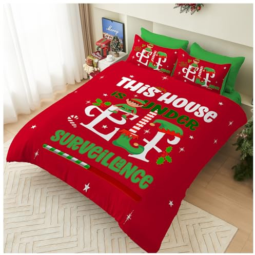 GC GAVENO CAVAILIA Elf Xmas Duvet Cover - Festive Christmas Double Bedding Set with Pillowcases - Soft Hypoallergenic Polyester Quilt Cover Bed Set (200x200 cm) - Easy Care Winter Bed Linen