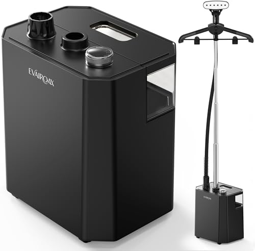 EVAIROAX 2200W Professional Standing Garment Steamer for Clothes, 90 Mins of Continuous Powerful Steam with 2.9L Water Tank, Pants Clip & Children's Clothing Hanger Black