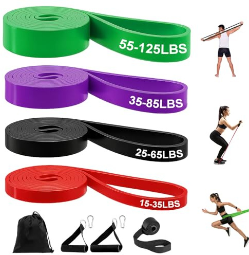Druuzyl Bande Elastici Fitness 4 Livelli di Resistenza | Set con Ancoraggio Porta, Maniglie e Cover Protettiva | Elastici per Stretching, Yoga e Allenamento Forza | Materiale Latex Resistente