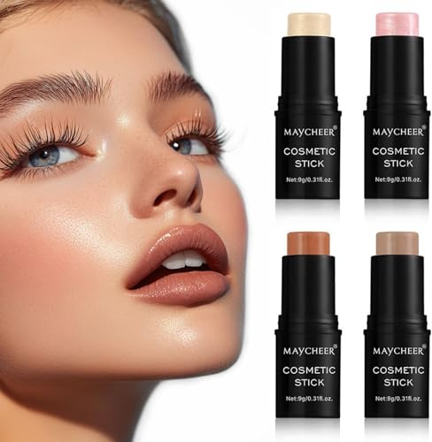 Teouuas 4 Pièces Bronzer Stick, Kit de Maquillage en Bâton de Contour, Contouring Stick, Bronzer Sticks, Set de Maquillage Visage, pour Cheek, Lèvres, Yeux