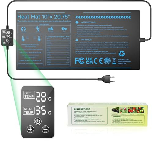Zyncove Tappetino riscaldante per piante con termostato digitale, 25 x 52 cm, 30 W, IP67, impermeabile, per piantine, germinazione, tappetino termico per idroponica, serra, animali domestici, rettili