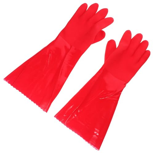 ULDIGI 2pcs Thickened Non-slip Household Cleaning Gloves with Fleece Lining Reusable Long Dishwashing Gloves for Kitchen Gardening Pet Care and Heavy Duty Tasks Red