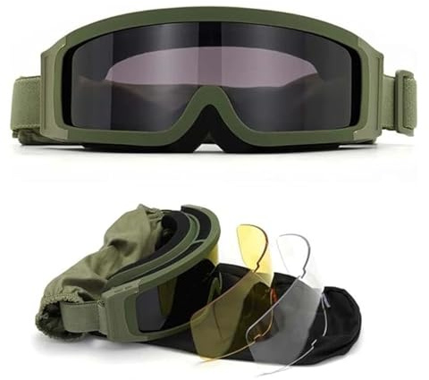ZFFOZZ Lunettes de Protection Airsoft, Protection Faciale Tactique Militaire, Avec 3 Lentilles Interchangeables pour la Chasse le Cyclisme et le Paintball(Green)