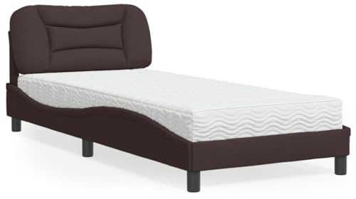 Holamys Hvar säng med madrass, mörkbrun, 90 x 200 cm, tygöverdrag, vågforms-design, komfortskummadrass, sovrumsmöbler