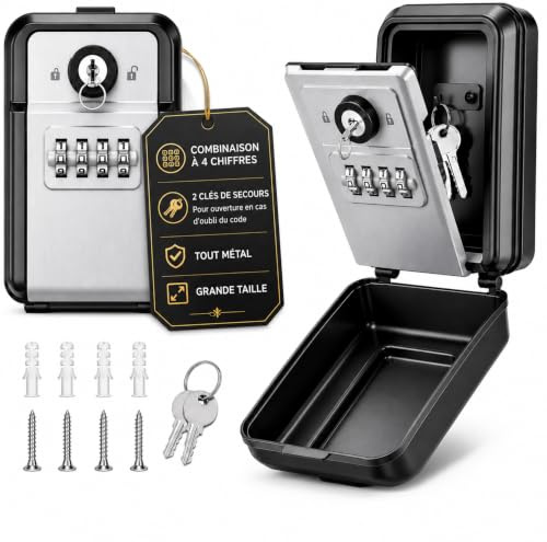 LDS® Boite à Clefs Sécurisée Extérieure – Ouverture par Code à 4 Chiffres OU Clé – Coffre à Clés Étanche avec 2 Clés de Secours Incluses – Grand Rangement pour Clés de Rechange – Idéale pour Maison