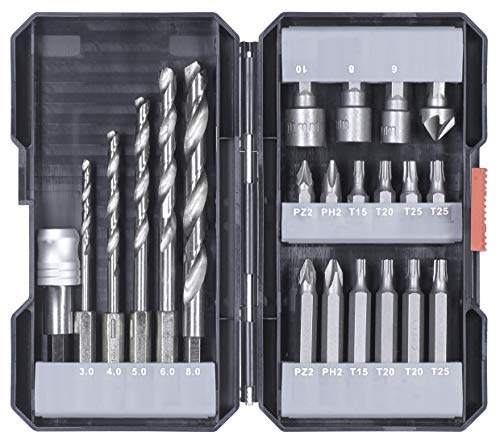 kwb 22-bits och borrlåda m. sexkantsskaft, 5 x HSS metallborr och bitar PH, PZ och TX i en uppsättning inklusive försänkare, bitshållare och hylsnyckelbitar