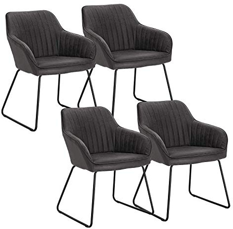 WOLTU Esszimmerstühle 4er Set Küchenstühle Wohnzimmerstühle Polsterstühle Sessel, Armlehnstühle mit Rückenlehne, für Esszimmer, Küche, Wohnzimmer, Kunstleder, Metallbeine, Grau, BH140gr-4
