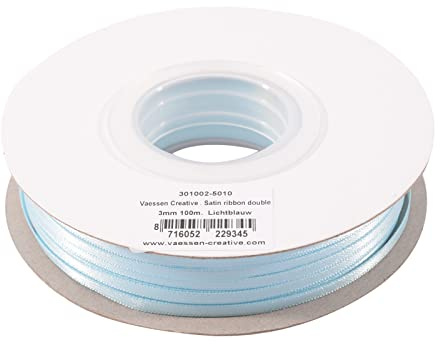 Vaessen Creative Satinband, Hellblau, 3 mm x 100 m Doppelsatinband, Schleifenband, Dekoband, Geschenkband, Stoffband für Hochzeit, Taufe und Geburtstagsgeschenke