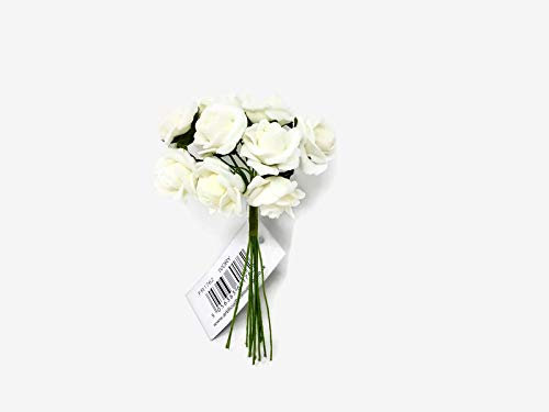 Artificial Floral Supplies 12 Head - 2cm - Miniature Foam Rose Bunch - Wedding Flower Buttonhole Corsage (Ivory)