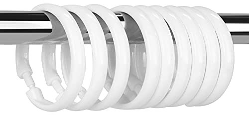 Qulable Confezione da 12 anelli circolari per tenda da doccia, ganci ad anello in plastica per bagno, scivolano facilmente sull'asta della doccia del bagno (bianco)