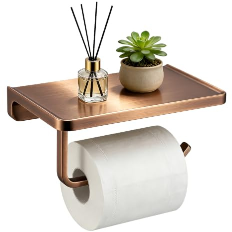TRUSTMI Soporte de Rollos de Papel higiénico con repisa para teléfono, Accesorios de baño de Bronce, dispensador de Papel montado en la Pared con Almacenamiento, Oro Rosa Cepillado