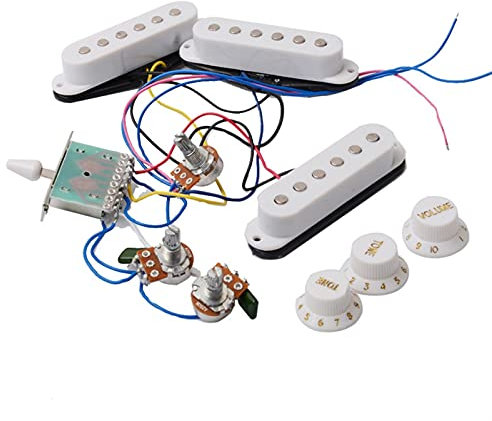 Doppelspulen-Humbucker Elektrische Gitarre SSS. Abholung komplette Zeile mit Pickup 250k Potentiometer E-Gitarrenverbindungslinie für Stratocaster Pickups (Color : White)
