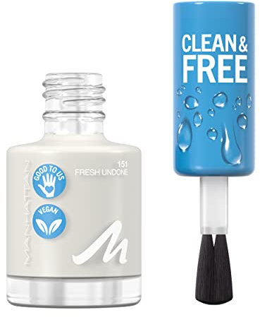 Manhattan Clean und Free Nail Polish, Fb. 151 Fresh Undone, atmungsaktiver Nagellack, vegan, 8 ml