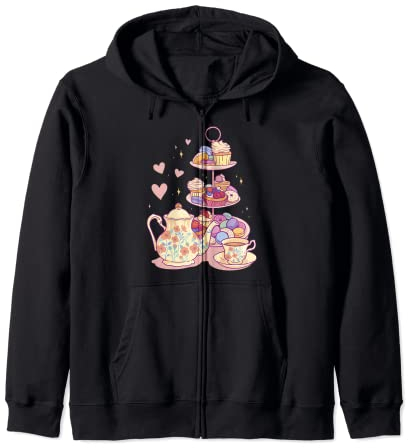 Etagere With Sweets Tea Sweet Baking Dessert Food Cupcakes Zip Hoodie