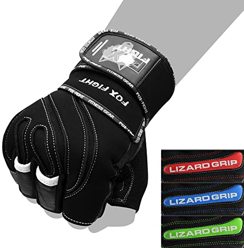 FOX-FIGHT Fitnesshandschuhe Trainingshandschuhe Kraftsport Damen Herren Leder Handschuhe Bodybuilding Sporthandschuhe mit Handgelenkbandage für Krafttraining Gewichtheben (L, schwarz/Weiss)