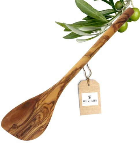 HOFMEISTER® Kochlöffel Olivenholz 30 cm – Holzlöffel schont beschichtete Töpfe und Pfannen – Unikat mit markanter Maserung, Handarbeit – spitz (1 Stück)