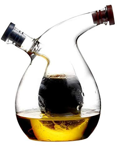 Aceitera y vinagrera Antigoteo Botella de Aceite de Oliva y biberón de vinagre Cocina Transparente 2 en 1 Botella de dispensador de Vidrio Redondo Dual