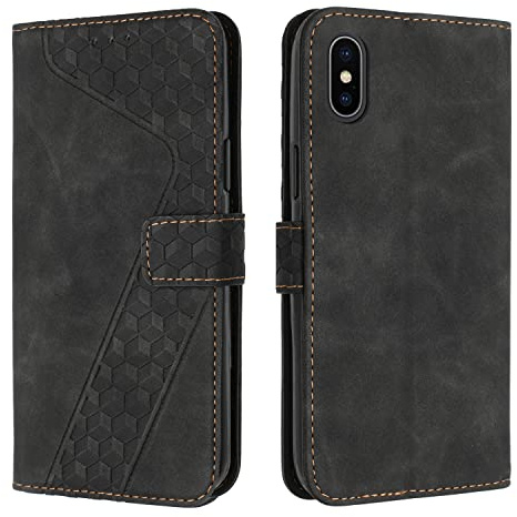 OKZone Fodral för iPhone XS Max,Läder Folio Fodral med Magnetisk Skydd lip plånboksfodral flip Bok Hölster Plånbok Telefonfodral Skyddande Fodral Skal（Svart）
