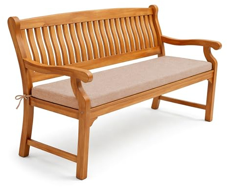 POKAR Bankauflage 140x50 cm | Bankkissen mit abnehmbarem Bezug und Bändern | Sitzauflage für Gartenbank, Sitzbank, Schaukel | Sitzpolster für Indoor und Outdoor | Oeko-TEX | Made in EU | Beige