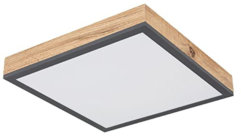 Deckenleuchte Designleuchte Deckenlampe Wohnzimmerleuchte Küche, Holzoptik weiß opal graphit, 1x LED 12 Watt 750 Lumen warmweiß, HxLxB 6x30x30 cm
